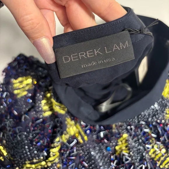 NWT DEREK LAM Beaded Embellished Ruched Mini Skirt in Navy and Green - Picture 4 of 9